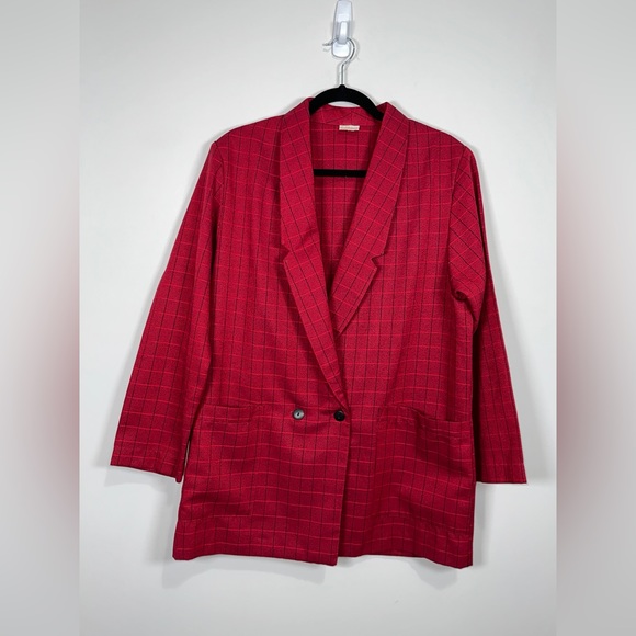 Vintage Red Check Plaid Double Breasted Blazer By Saddlebred Size Large - Picture 6 of 8